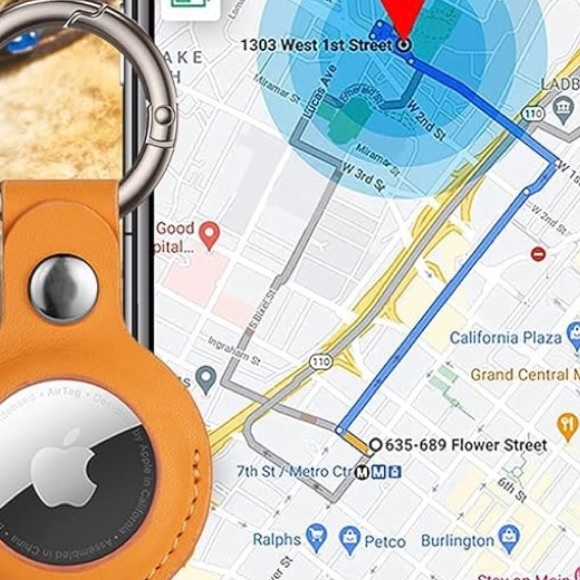 NWT Apple Airtag Asst Leather Holders w/Keychain Ring Yellow, Black, Brown, Red - Picture 5 of 7